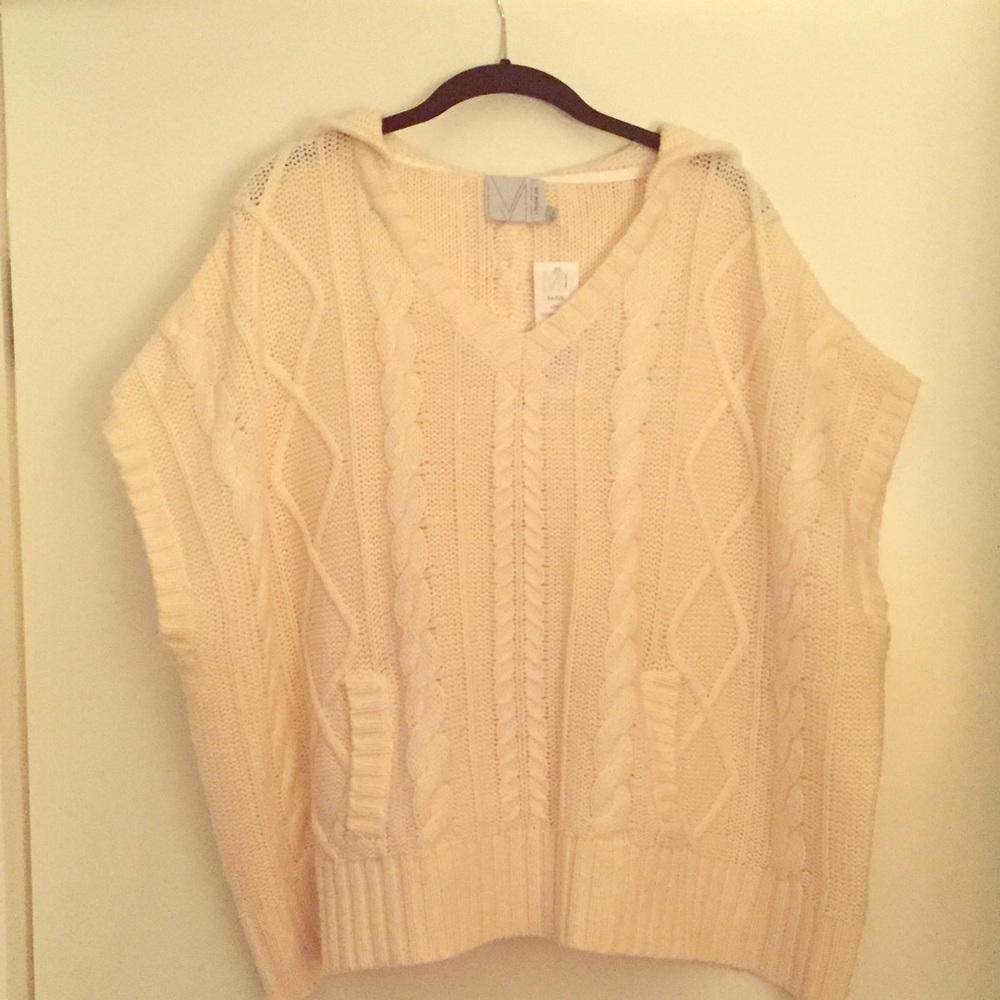 Michael Stars Short Sleeve Hooded Poncho in Ivory